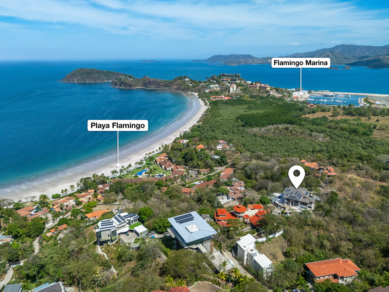 guanacaste real estate in playa flamingo showing luxury home location next to two beaches