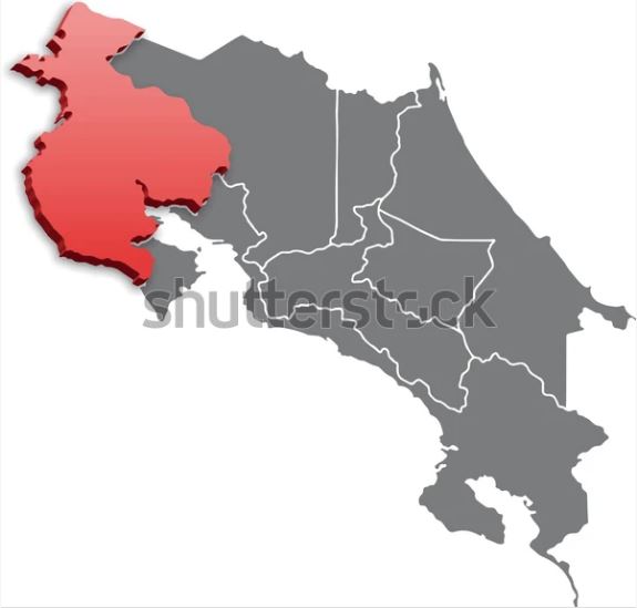 guanacaste province shown in red highlight on costa rica map